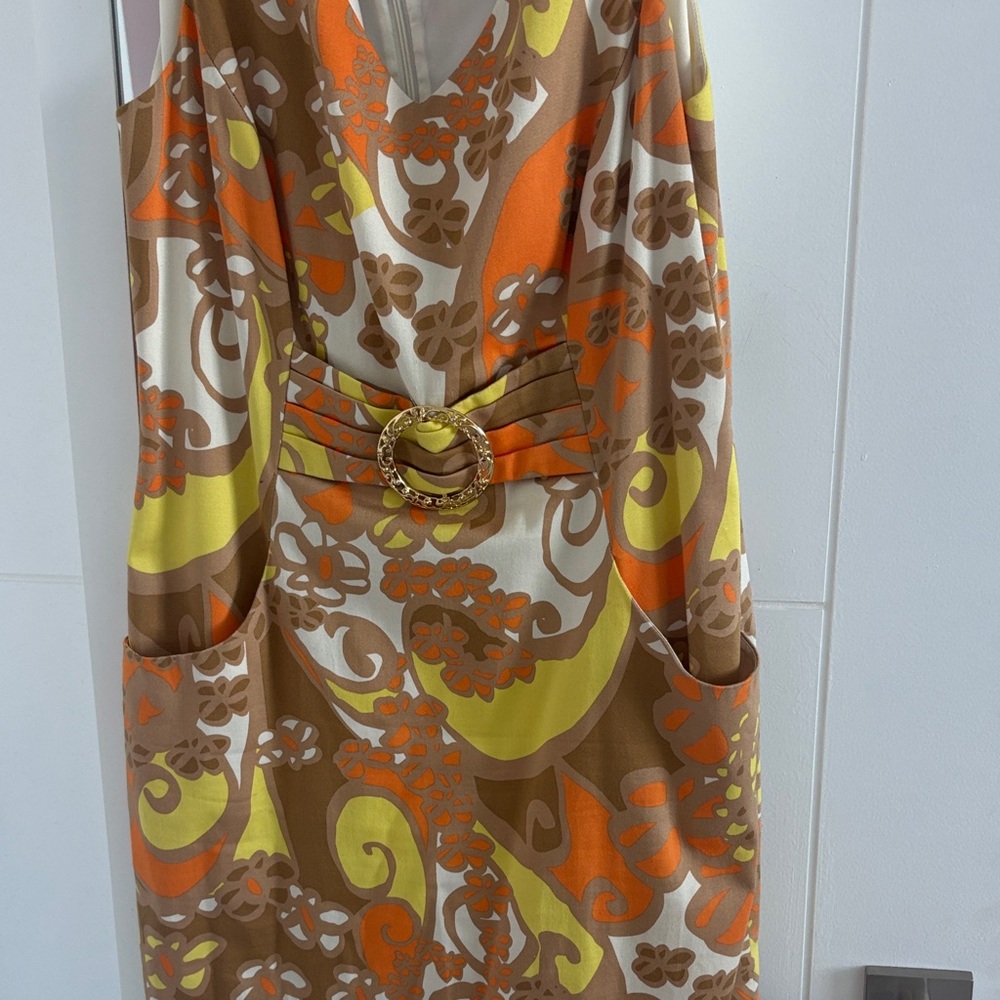 Tahari Orange, Brown & Yellow Floral-Pattern Midi Dress - Picture 3 of 5